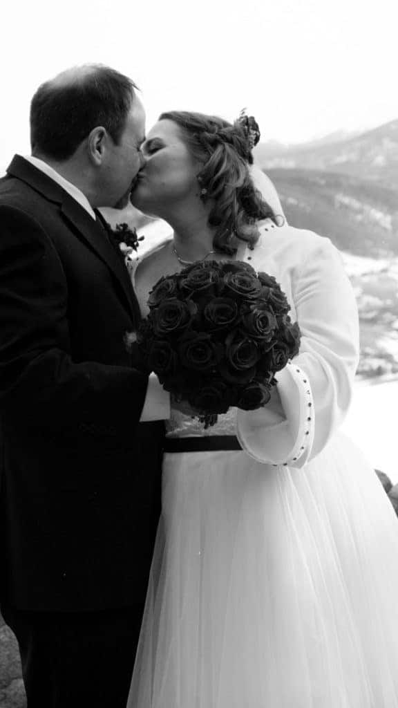 Wedding Colorado Mountains Black and White Celebration Kiss Event Photgraphy TaylorHandyPhoto