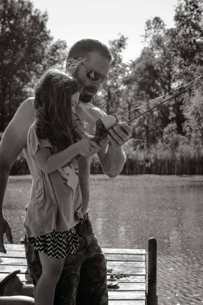 Man Fishing With Daughter Family Photography Candid Black and White Taylor Handy Photo