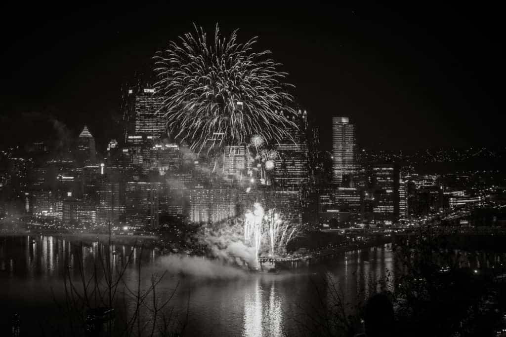 Fireworks in Pittsburgh Black and White Celebration Instagram Photography