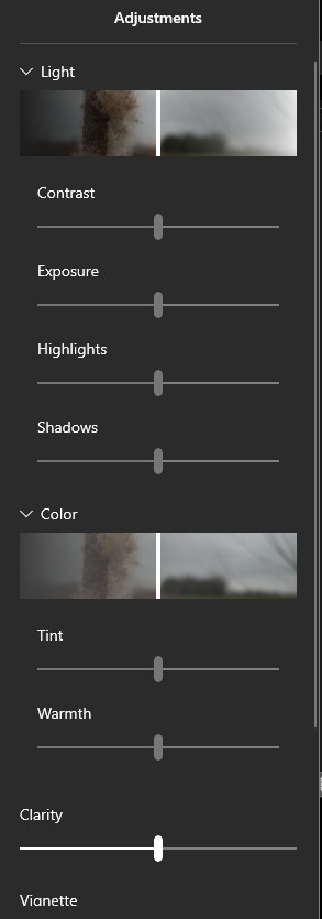 useful adjustments in windows 10 photo editor