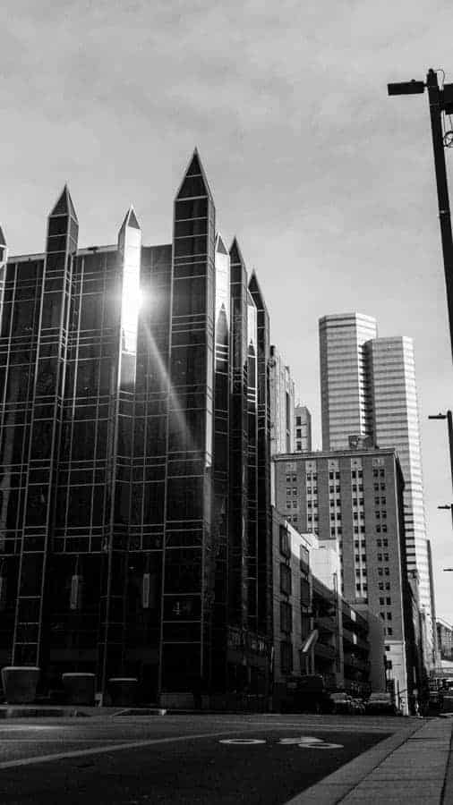 PPG Pittsburgh Downtown Black and White Sunset Building 