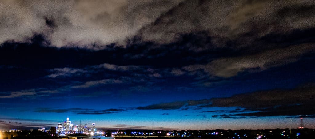 charlotte skyline blue hour sky clouds night scene