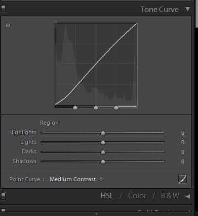 tone curve adjustment slider lightroom software